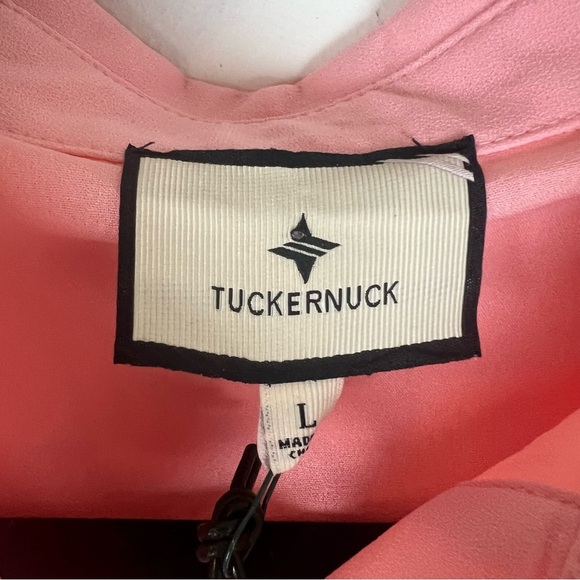 NWT TUCKERNUCK Peach Pink Crepe Callahan Collared Button Down Shirt Dress Size L - Picture 11 of 14